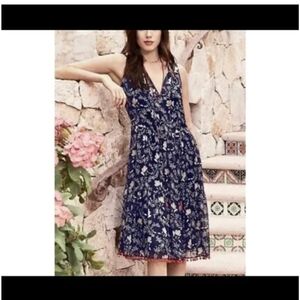 Johnny Was Jade Susila silk tiered dress. Sz M. EUC Navy print.